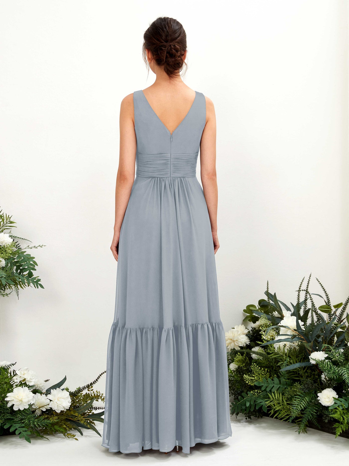 Dusty Blue-Upgrade Bridesmaid Dresses Bridesmaid Dress A-line Chiffon Straps Full Length Sleeveless Wedding Party Dress (80223704)#color_dusty-blue-upgrade