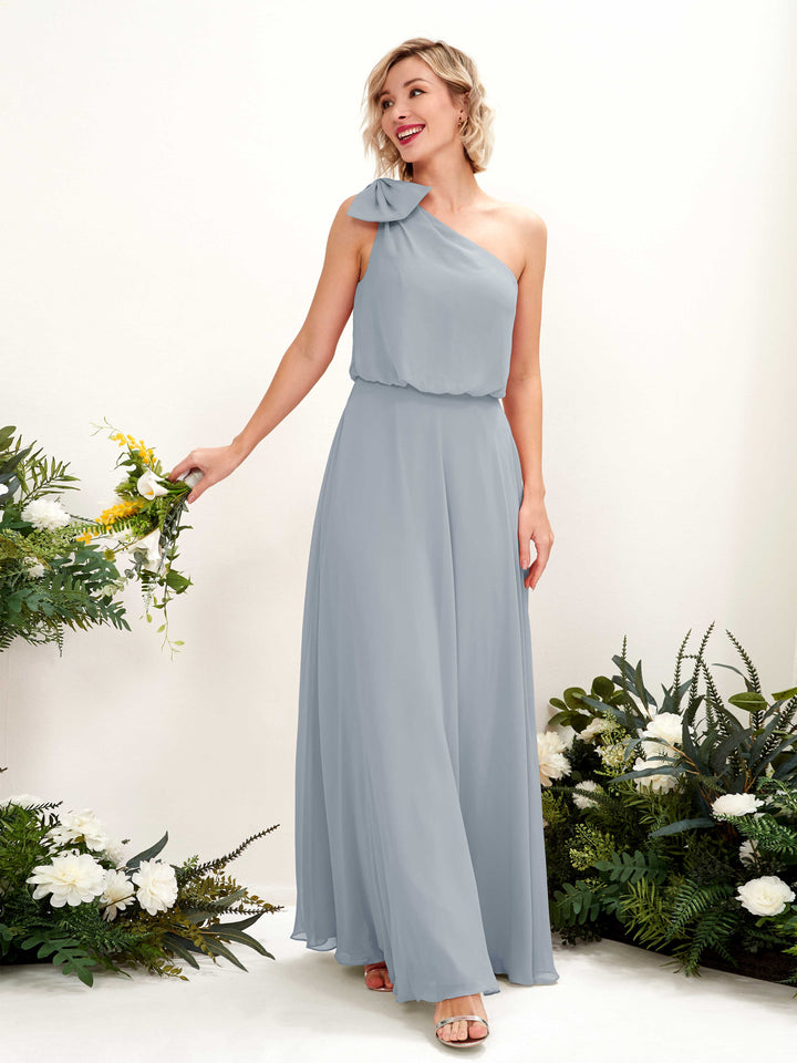 Dusty Blue-Upgrade Bridesmaid Dresses Bridesmaid Dress A-line Chiffon One Shoulder Full Length Sleeveless Wedding Party Dress (81225504)