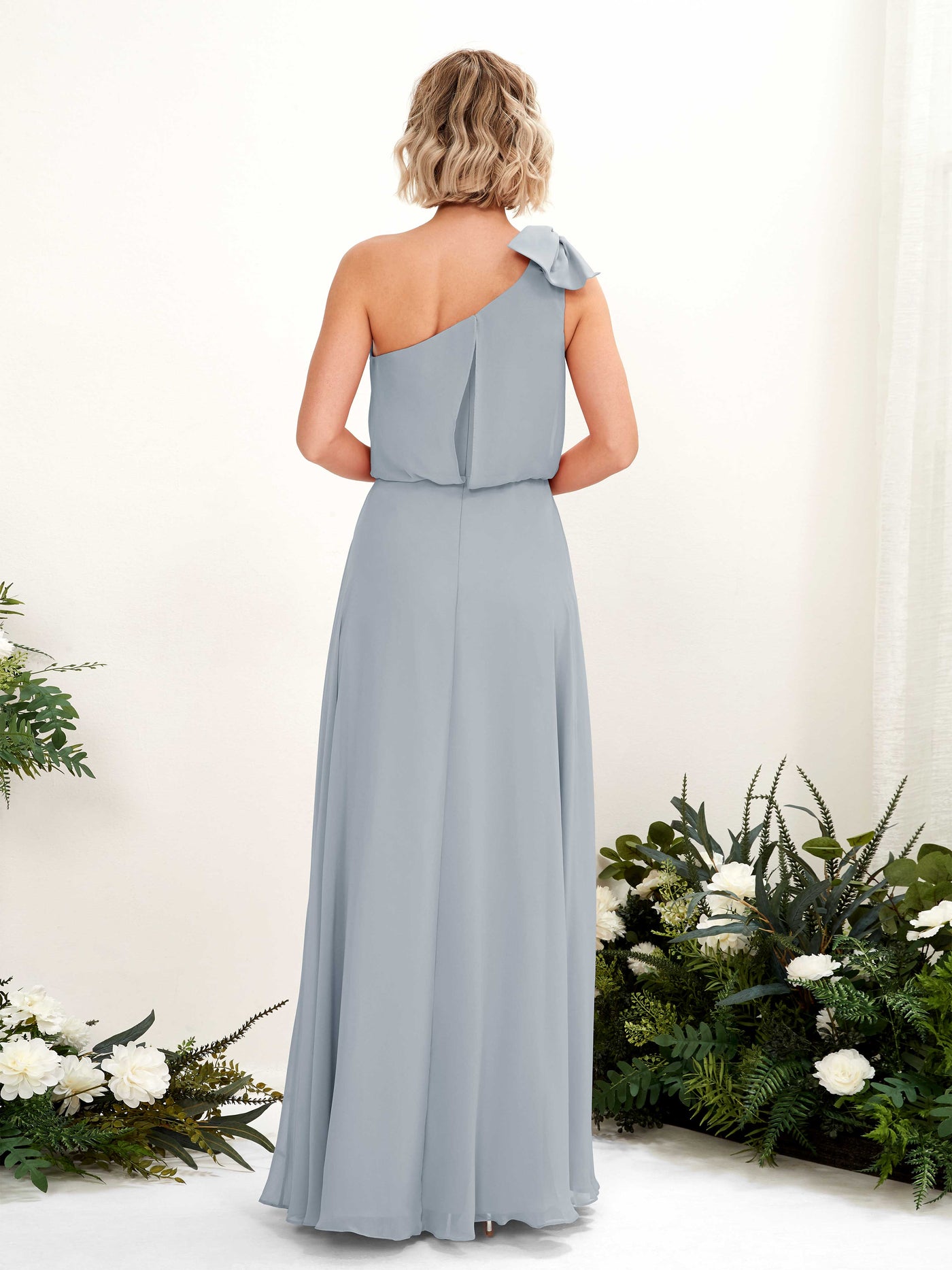 Dusty Blue-Upgrade Bridesmaid Dresses Bridesmaid Dress A-line Chiffon One Shoulder Full Length Sleeveless Wedding Party Dress (81225504)#color_dusty-blue-upgrade
