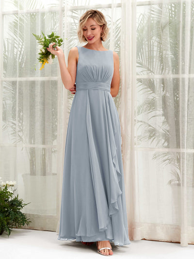 Dusty Blue-Upgrade Bridesmaid Dresses Bridesmaid Dress A-line Chiffon Bateau Full Length Sleeveless Wedding Party Dress (81225804)#color_dusty-blue-upgrade
