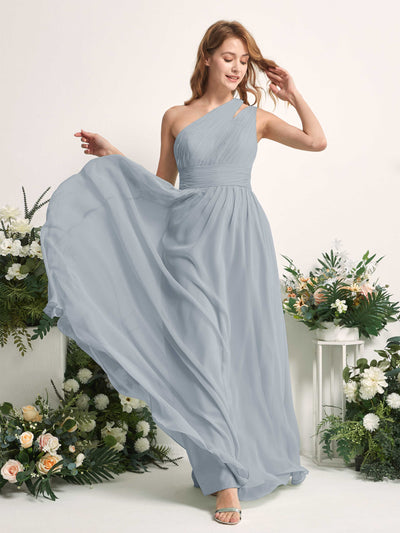Carlyna Evelyn A-Line Dusty Blue-Upgrade Bridesmaid Dress Maxi Sleeveless One Shoulder Dress Side View 2 #color_dusty-blue-upgrade