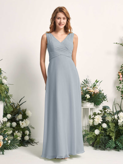 Carlyna June A-Line Dusty Blue-Upgrade Bridesmaid Dress Maxi Sleeveless V-Neck Dress Front View #color_dusty-blue-upgrade