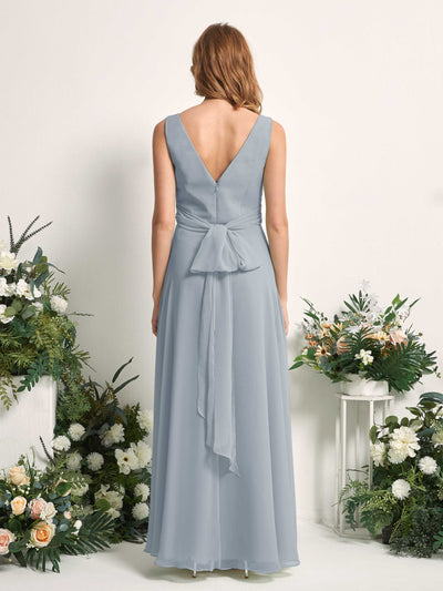 Carlyna June A-Line Dusty Blue-Upgrade Bridesmaid Dress Maxi Sleeveless V-Neck Dress Back View #color_dusty-blue-upgrade