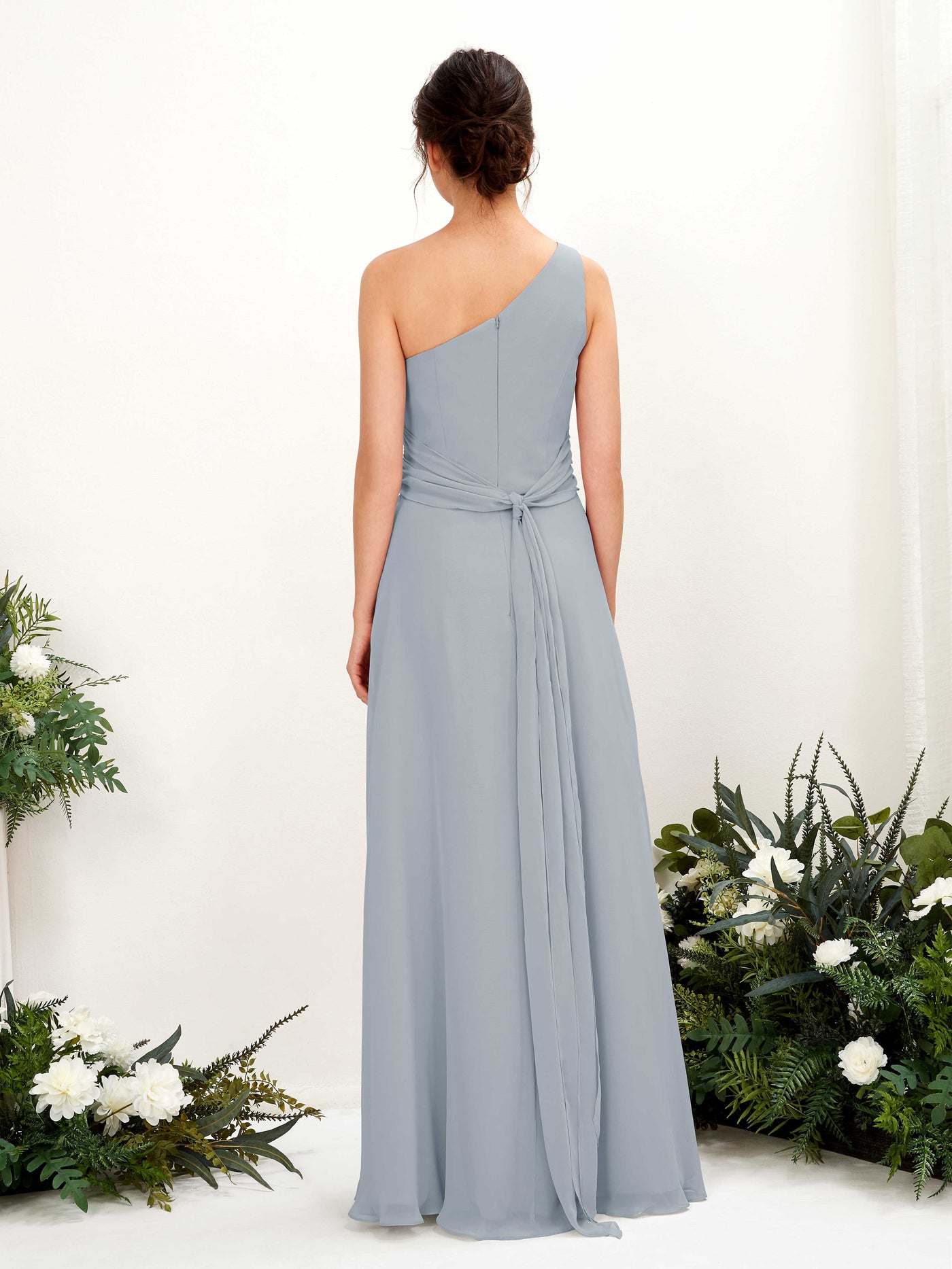Dusty Blue-Upgrade Bridesmaid Dresses Bridesmaid Dress A-line Chiffon One Shoulder Full Length Sleeveless Wedding Party Dress (81224704)#color_dusty-blue-upgrade