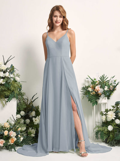 Carlyna Marcia A-Line Dusty Blue-Upgrade Bridesmaid Dress Maxi Sleeveless V-Neck Dress Front View #color_dusty-blue-upgrade