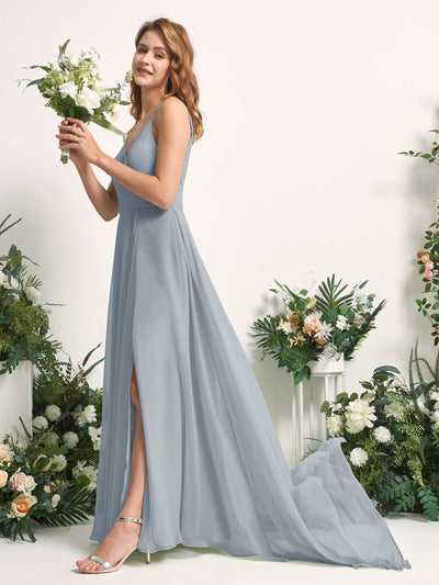 Carlyna Marcia A-Line Dusty Blue-Upgrade Bridesmaid Dress Maxi Sleeveless V-Neck Dress Side View 2 #color_dusty-blue-upgrade