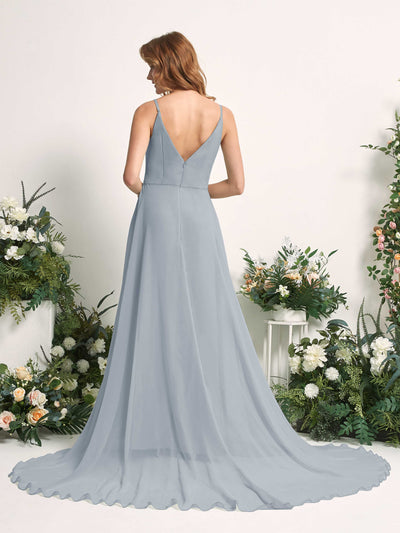 Carlyna Marcia A-Line Dusty Blue-Upgrade Bridesmaid Dress Maxi Sleeveless V-Neck Dress Back View #color_dusty-blue-upgrade