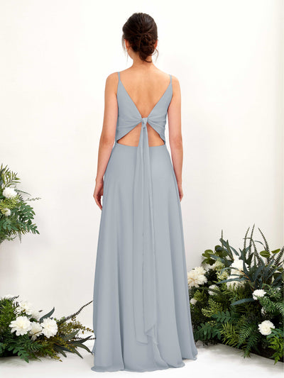 Carlyna Elsa A-Line Dusty Blue-Upgrade Bridesmaid Dress Maxi Sleeveless V-Neck Dress Back View #color_dusty-blue-upgrade