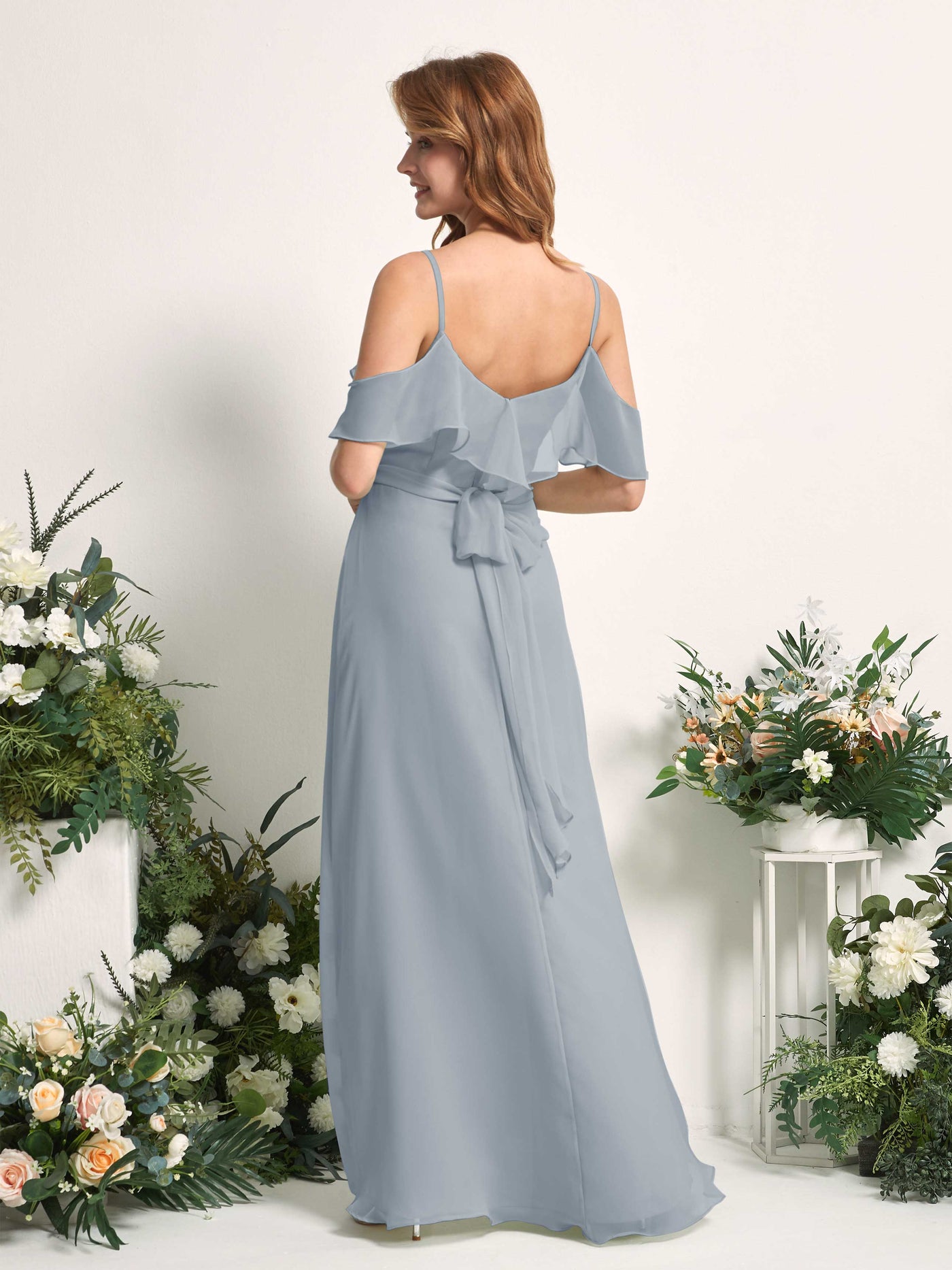 Bridesmaid Dress A-line Chiffon Spaghetti-straps Full Length Sleeveless Wedding Party Dress - Dusty Blue-Upgrade (81227404)#color_dusty-blue-upgrade