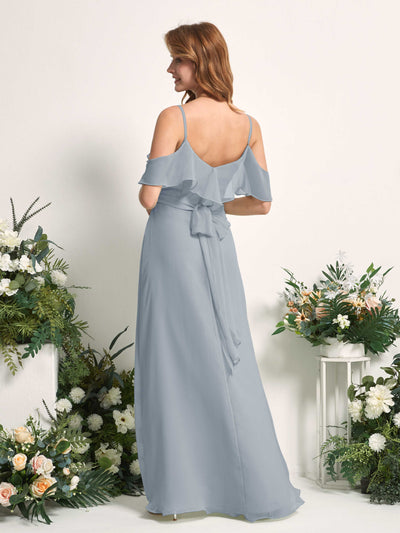 Carlyna Yvette A-Line Dusty Blue-Upgrade Bridesmaid Dress Maxi Sleeveless V-Neck Dress Back View #color_dusty-blue-upgrade