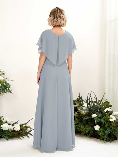 Carlyna Soleil A-Line Dusty Blue-Upgrade Bridesmaid Dress Maxi Short Sleeve V-Neck Dress Back View #color_dusty-blue-upgrade