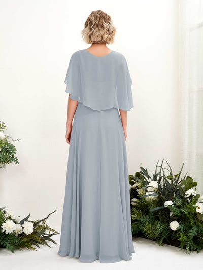 Carlyna Winnie A-Line Dusty Blue-Upgrade Bridesmaid Dress Maxi Short Sleeve V-Neck Dress Back View #color_dusty-blue-upgrade