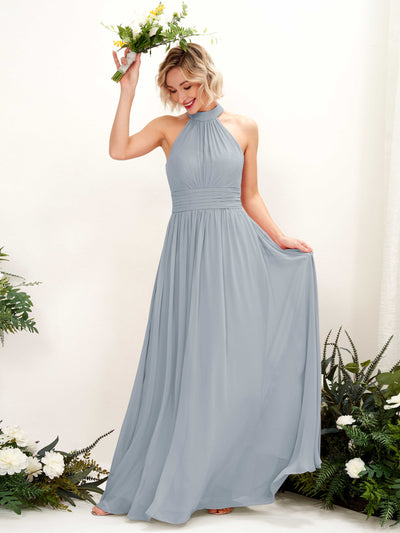 Dusty Blue-Upgrade Bridesmaid Dresses Bridesmaid Dress A-line Chiffon Halter Full Length Sleeveless Wedding Party Dress (81225304)#color_dusty-blue-upgrade