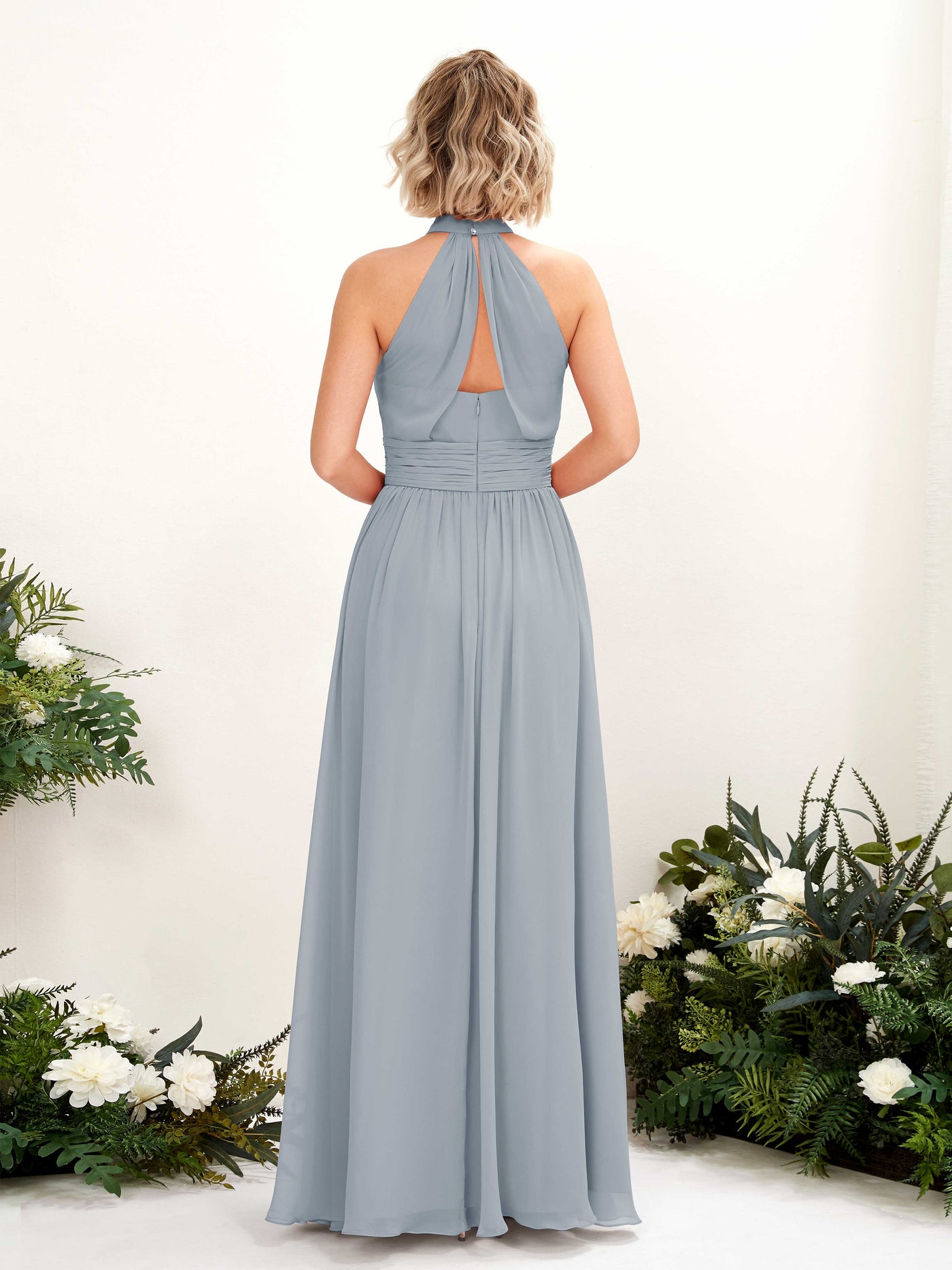 Dusty Blue-Upgrade Bridesmaid Dresses Bridesmaid Dress A-line Chiffon Halter Full Length Sleeveless Wedding Party Dress (81225304)#color_dusty-blue-upgrade
