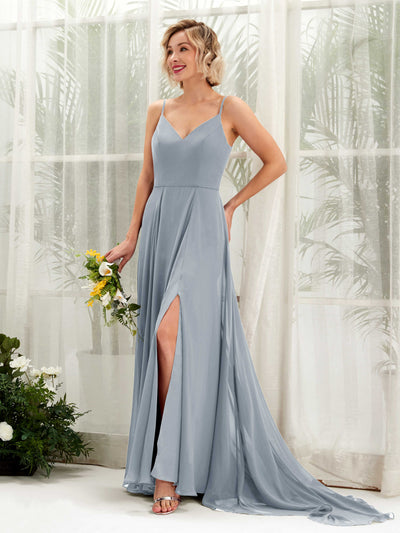 Carlyna Mana A-Line Dusty Blue-Upgrade Bridesmaid Dress Maxi Sleeveless V-Neck Dress Front View #color_dusty-blue-upgrade