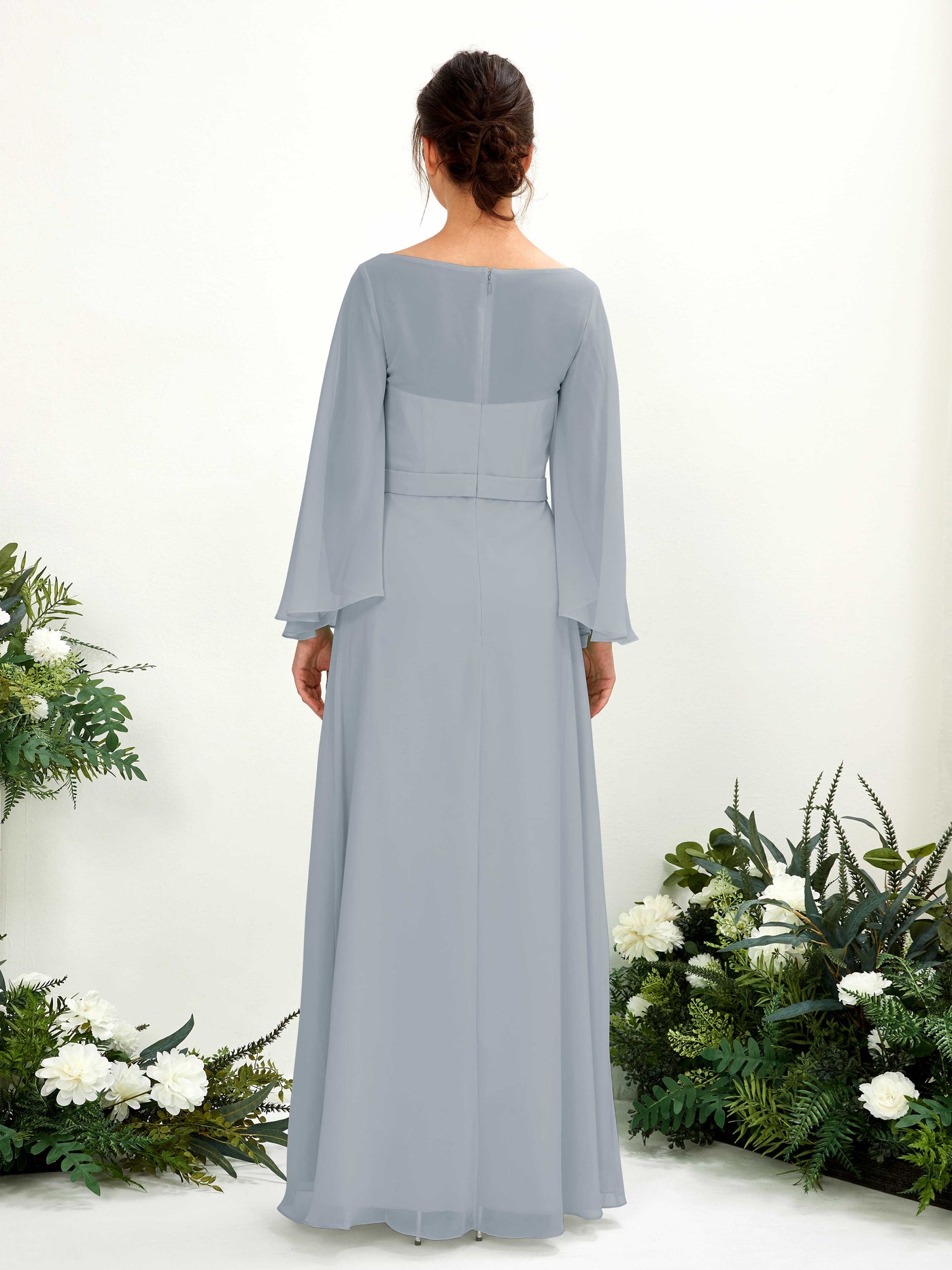 Dusty Blue-Upgrade Bridesmaid Dresses Bridesmaid Dress A-line Chiffon Bateau Full Length Long Sleeves Wedding Party Dress (81220504)#color_dusty-blue-upgrade