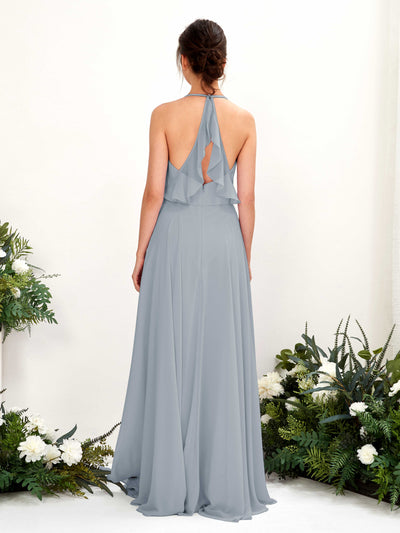 Carlyna Launo A-Line Dusty Blue-Upgrade Bridesmaid Dress Maxi Sleeveless V-Neck Dress Back View #color_dusty-blue-upgrade