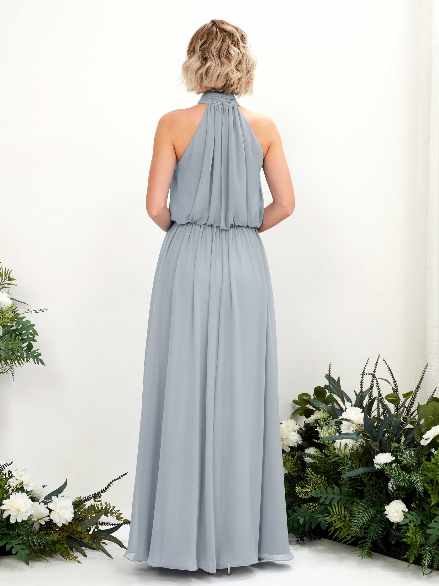 Dusty Blue-Upgrade Bridesmaid Dresses Bridesmaid Dress A-line Chiffon Halter Full Length Sleeveless Wedding Party Dress (81222904)#color_dusty-blue-upgrade