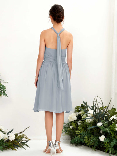 Carlyna Yvonne A-Line Dusty Blue-Upgrade Bridesmaid Dress Knee-Length Sleeveless Round Neck Dress Back View #color_dusty-blue-upgrade