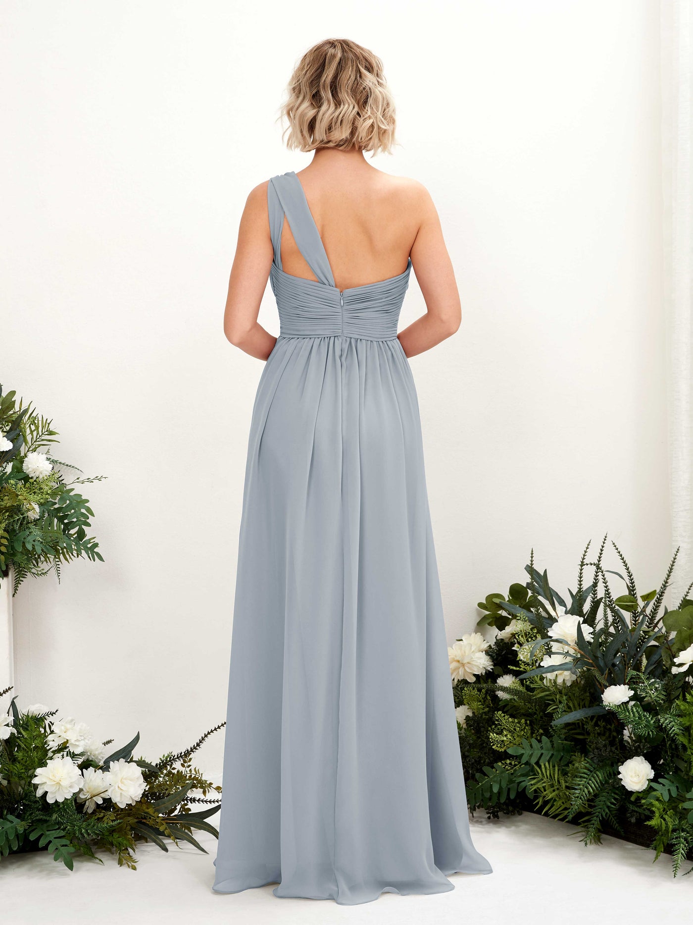 Dusty Blue-Upgrade Bridesmaid Dresses Bridesmaid Dress Ball Gown Chiffon One Shoulder Full Length Sleeveless Wedding Party Dress (81225004)#color_dusty-blue-upgrade