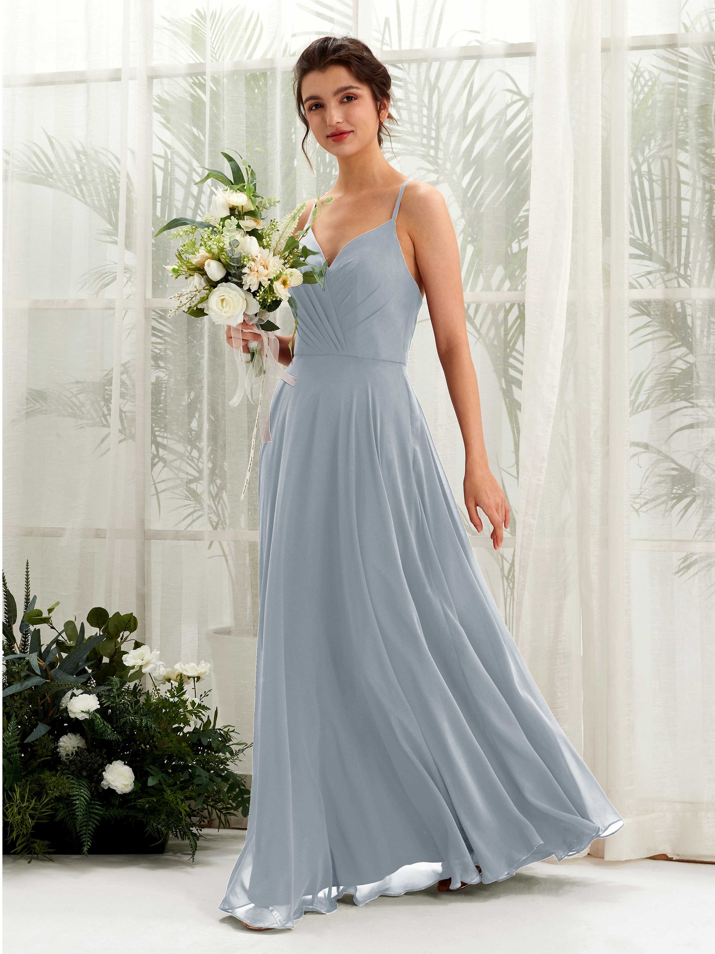 Dusty Blue-Upgrade Bridesmaid Dresses Bridesmaid Dress Chiffon Spaghetti-straps Full Length Sleeveless Wedding Party Dress (81224204)#color_dusty-blue-upgrade