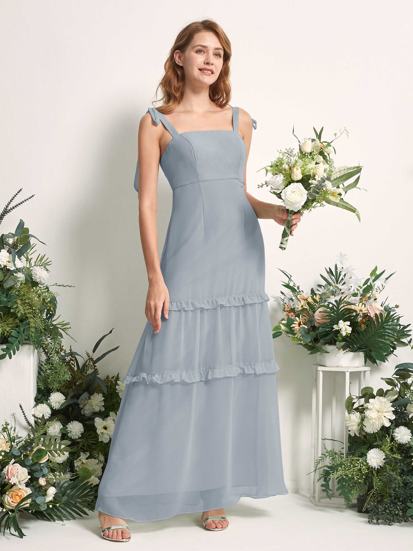 Bridesmaid Dress Chiffon Straps Full Length Sleeveless Wedding Party Dress - Dusty Blue-Upgrade (81227504)#color_dusty-blue-upgrade