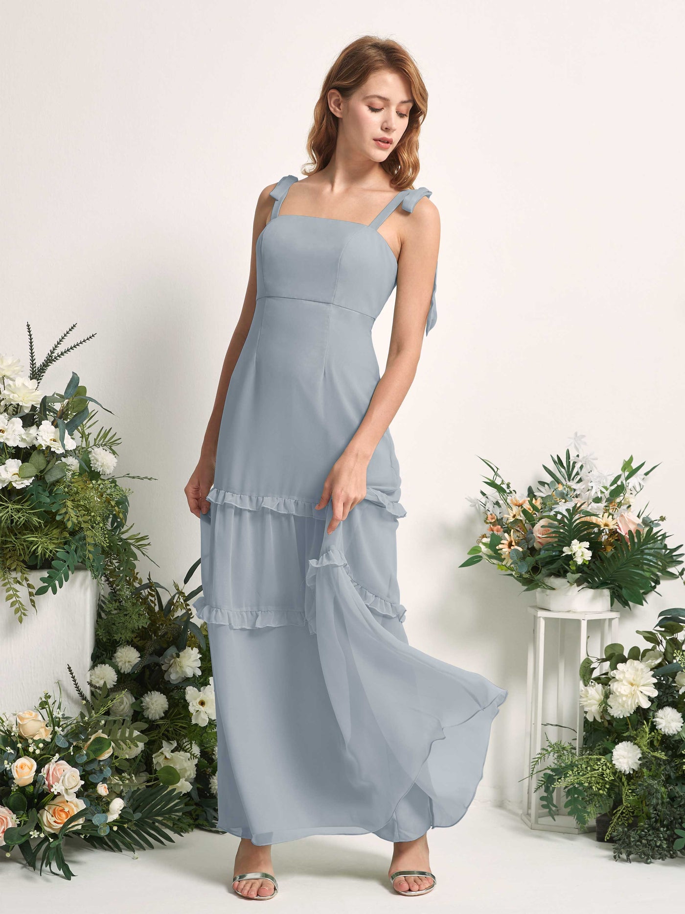 Bridesmaid Dress Chiffon Straps Full Length Sleeveless Wedding Party Dress - Dusty Blue-Upgrade (81227504)#color_dusty-blue-upgrade