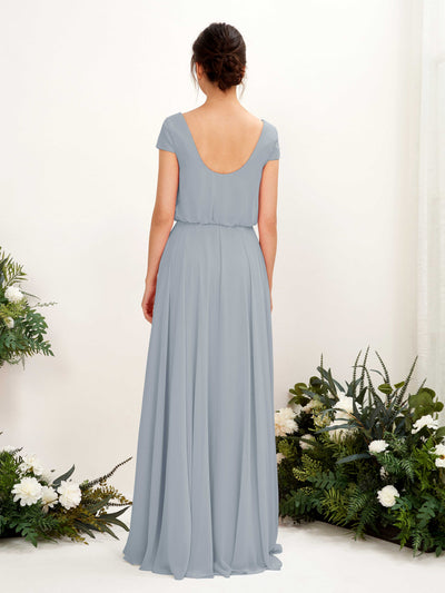 Carlyna Pauline A-Line Dusty Blue-Upgrade Bridesmaid Dress Maxi Cap Sleeve V-Neck Dress Back View #color_dusty-blue-upgrade