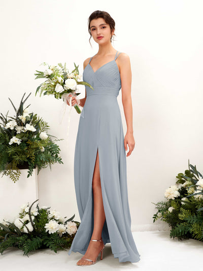 Dusty Blue-Upgrade Bridesmaid Dresses Bridesmaid Dress A-line Chiffon Spaghetti-straps Full Length Sleeveless Wedding Party Dress (81225404)#color_dusty-blue-upgrade