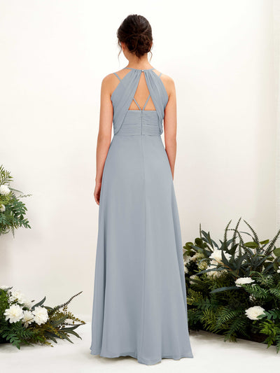 Carlyna Joa A-Line Dusty Blue-Upgrade Bridesmaid Dress Maxi Sleeveless V-Neck Dress Back View #color_dusty-blue-upgrade