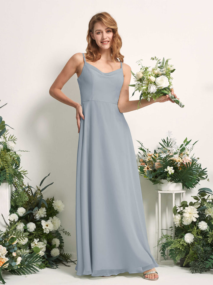 Bridesmaid Dress A-line Chiffon Spaghetti-straps Full Length Sleeveless Wedding Party Dress - Dusty Blue-Upgrade (81227204)