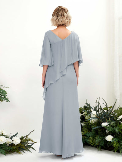 Carlyna Violaine A-Line Dusty Blue-Upgrade Bridesmaid Dress Maxi Three Quarter Sleeve V-Neck Dress Back View #color_dusty-blue-upgrade