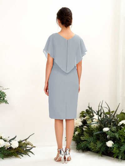 Carlyna Vanessa Sheath Dusty Blue-Upgrade Bridesmaid Dress Knee-Length Cap Sleeve V-Neck Dress Back View #color_dusty-blue-upgrade