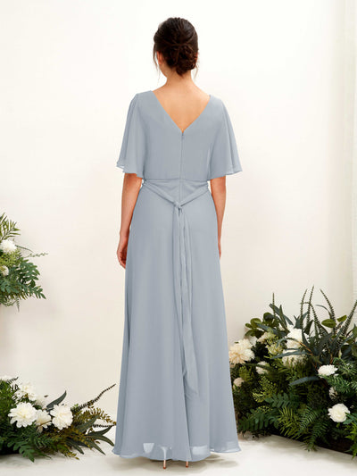 Carlyna Merta A-Line Dusty Blue-Upgrade Bridesmaid Dress Maxi Short Sleeve V-Neck Dress Back View #color_dusty-blue-upgrade