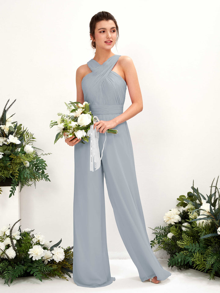 Dusty Blue-Upgrade Bridesmaid Dresses Bridesmaid Dress Chiffon V-neck Full Length Sleeveless Wedding Party Dress (81220704)