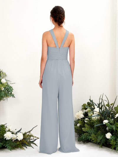 Carlyna Hilona Jumpsuit Dusty Blue-Upgrade Bridesmaid Dress Maxi Sleeveless V-Neck Dress Back View #color_dusty-blue-upgrade