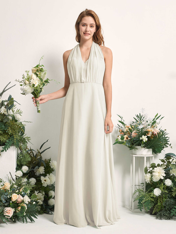 Ivory Bridesmaid Dresses Bridesmaid Dress A-line Chiffon Halter Full Length Short Sleeves Wedding Party Dress (81226326)