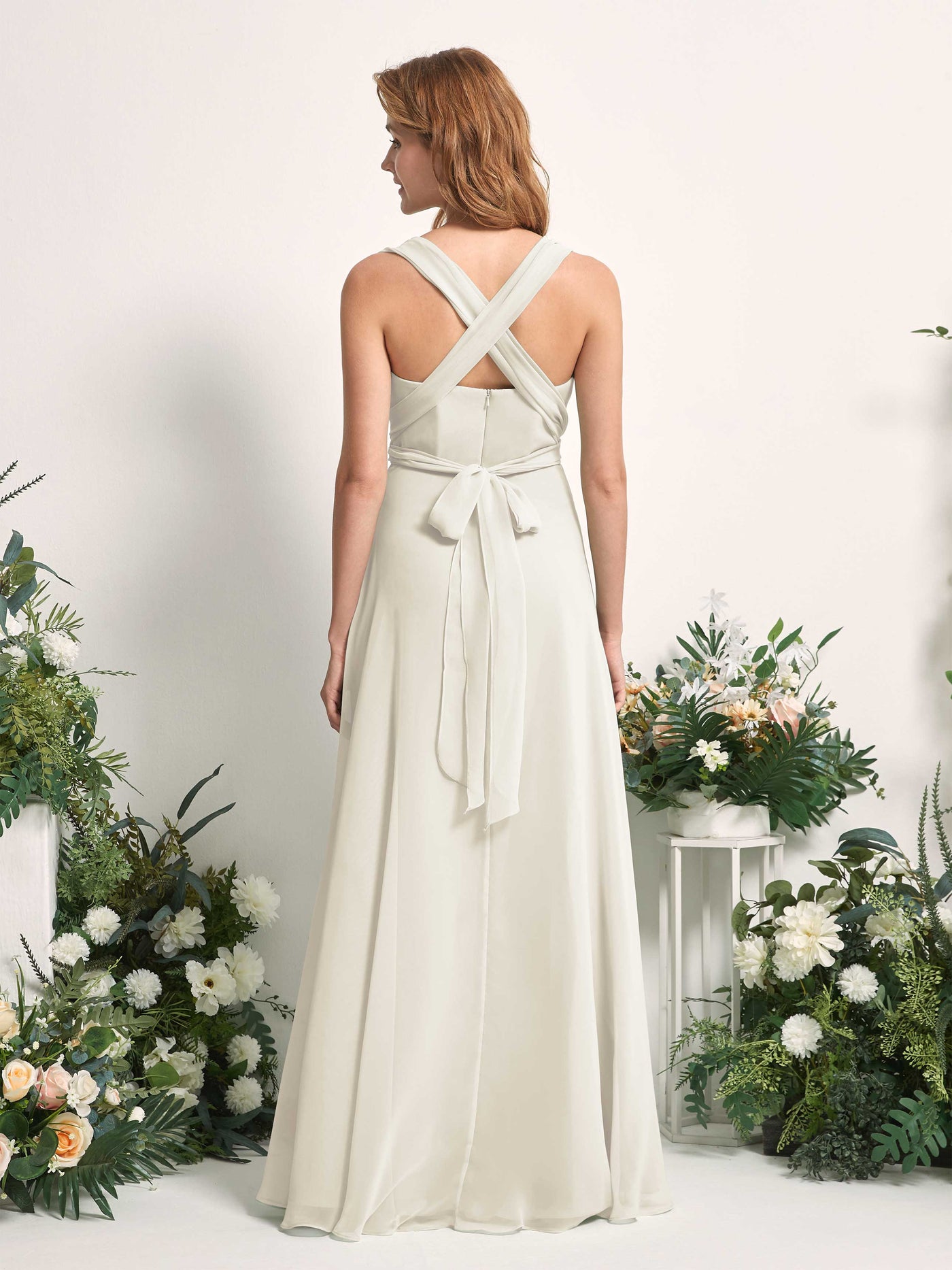 Ivory Bridesmaid Dresses Bridesmaid Dress A-line Chiffon Halter Full Length Short Sleeves Wedding Party Dress (81226326)#color_ivory