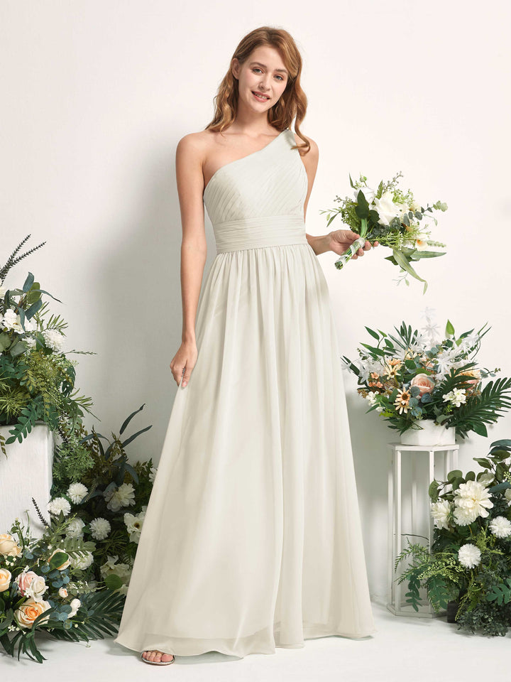 Bridesmaid Dress A-line Chiffon One Shoulder Full Length Sleeveless Wedding Party Dress - Ivory (81226726)