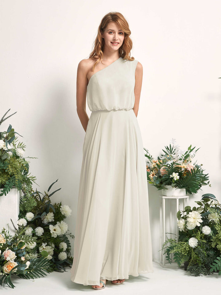 Bridesmaid Dress A-line Chiffon One Shoulder Full Length Sleeveless Wedding Party Dress - Ivory (81226826)