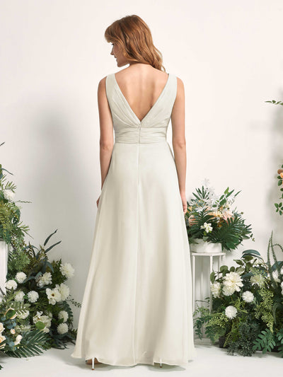 Carlyna Mollie A-Line Ivory Bridesmaid Dress Maxi Sleeveless V-Neck Dress Back View #color_ivory