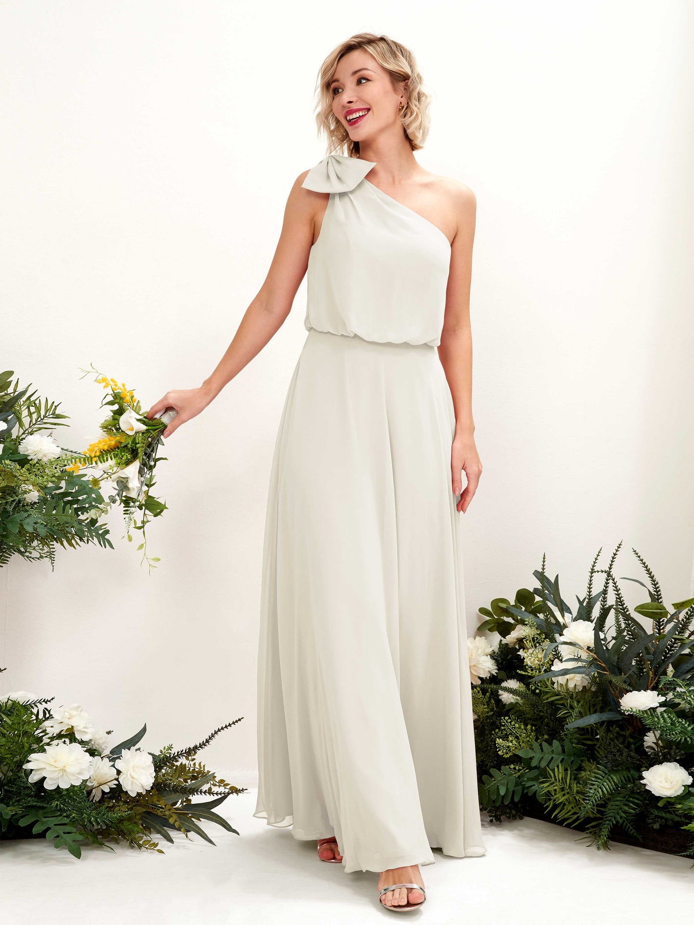 Ivory Bridesmaid Dresses Bridesmaid Dress A-line Chiffon One Shoulder Full Length Sleeveless Wedding Party Dress (81225526)#color_ivory