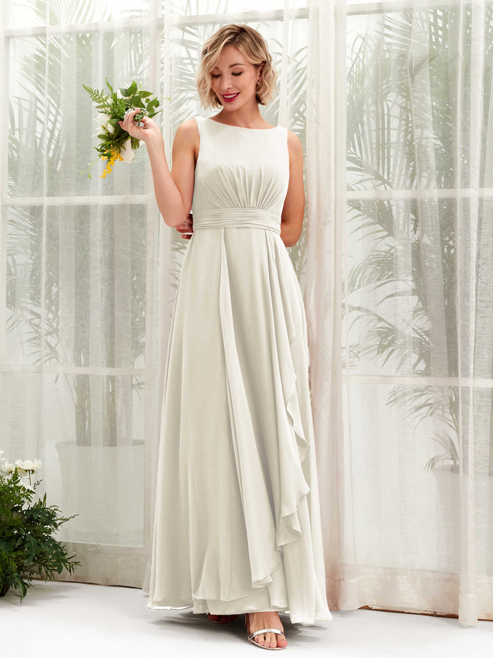 Ivory Bridesmaid Dresses Bridesmaid Dress A-line Chiffon Bateau Full Length Sleeveless Wedding Party Dress (81225826)