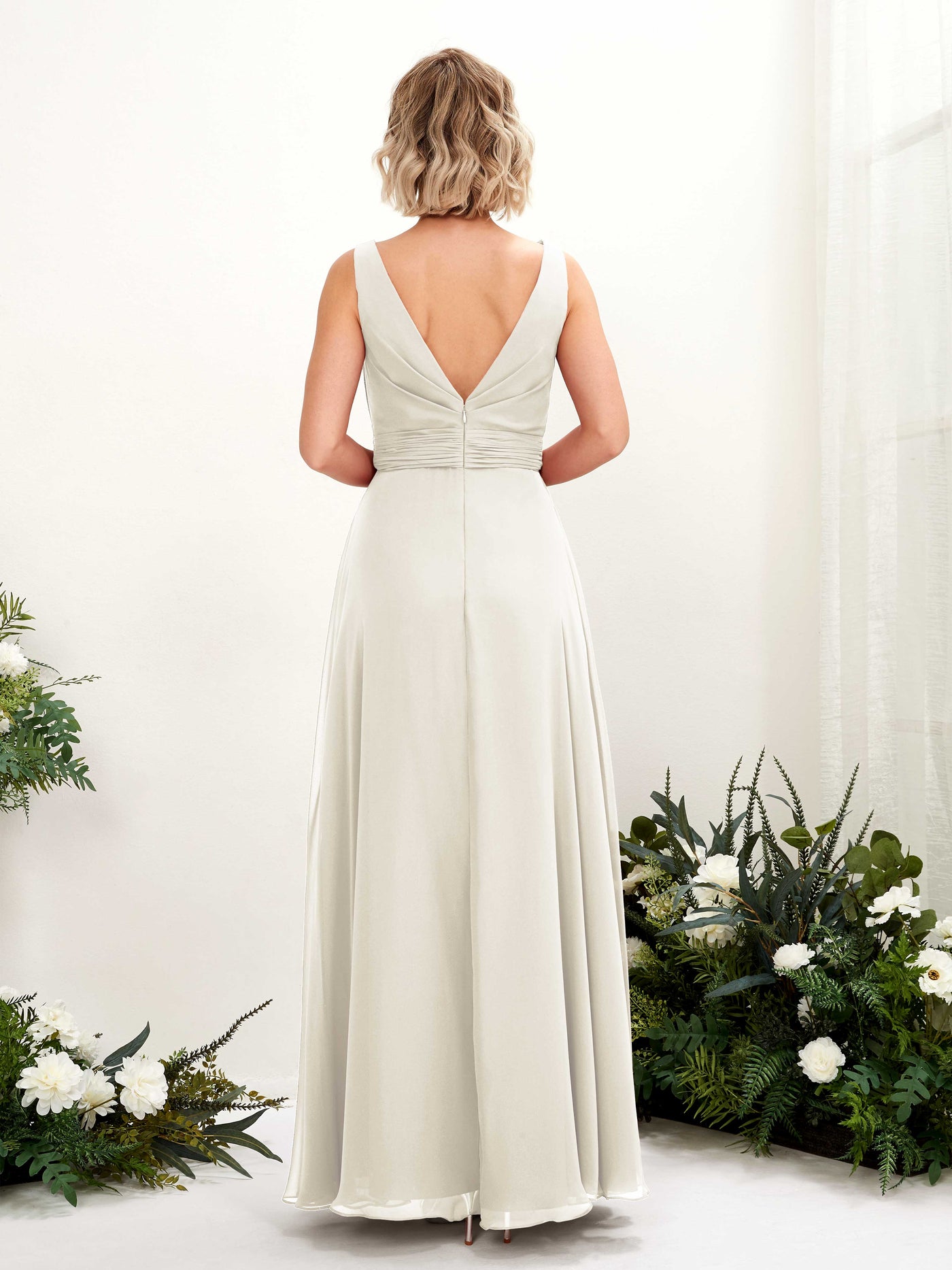 Ivory Bridesmaid Dresses Bridesmaid Dress A-line Chiffon Bateau Full Length Sleeveless Wedding Party Dress (81225826)#color_ivory