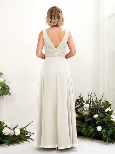 Carlyna Brianna A-Line Ivory Bridesmaid Dress Maxi Sleeveless Boat Neck Dress Back View #color_ivory