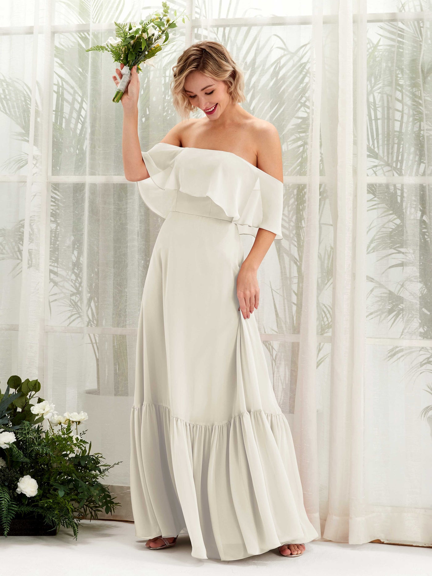 Ivory Bridesmaid Dresses Bridesmaid Dress A-line Chiffon Off Shoulder Full Length Sleeveless Wedding Party Dress (81224526)#color_ivory