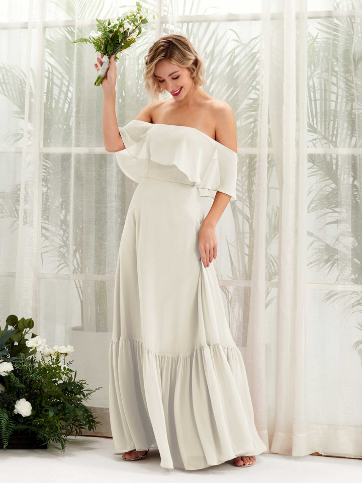 Ivory Bridesmaid Dresses Bridesmaid Dress A-line Chiffon Off Shoulder Full Length Sleeveless Wedding Party Dress (81224526)
