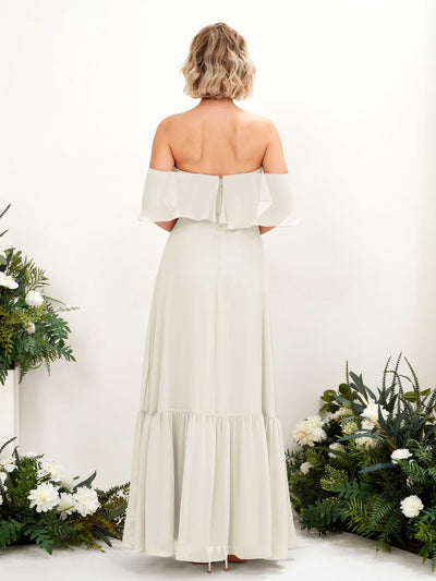 Carlyna Joie A-Line Ivory Bridesmaid Dress Maxi Sleeveless Off the Shoulder Dress Back View #color_ivory