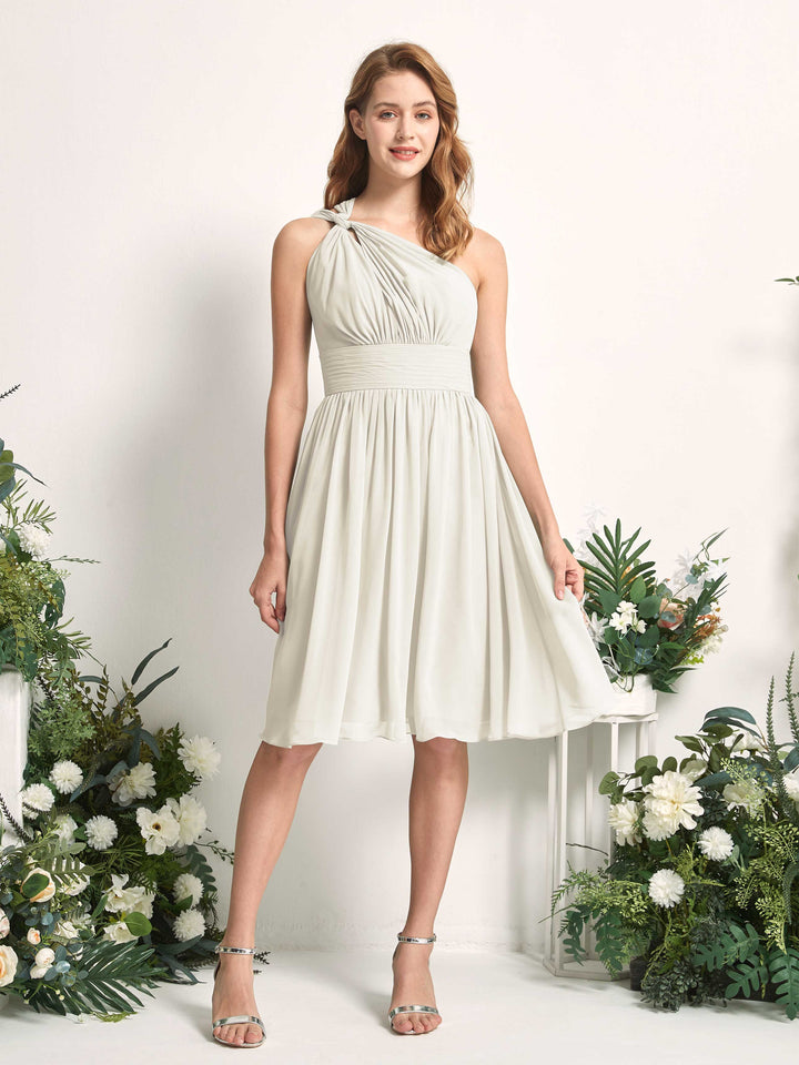 Bridesmaid Dress A-line Chiffon One Shoulder Knee Length Sleeveless Wedding Party Dress - Ivory (81221226)