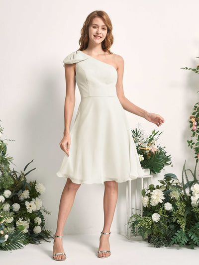 Carlyna Brenda A-Line Ivory Bridesmaid Dress Knee-Length Sleeveless One Shoulder Dress Front View #color_ivory